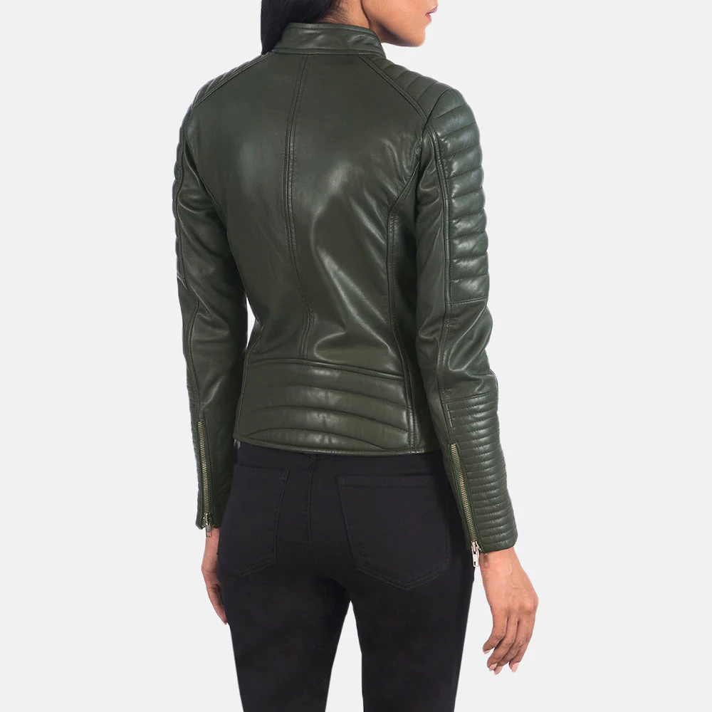 Timeless Quilted Green Leather Biker Jacket for Women