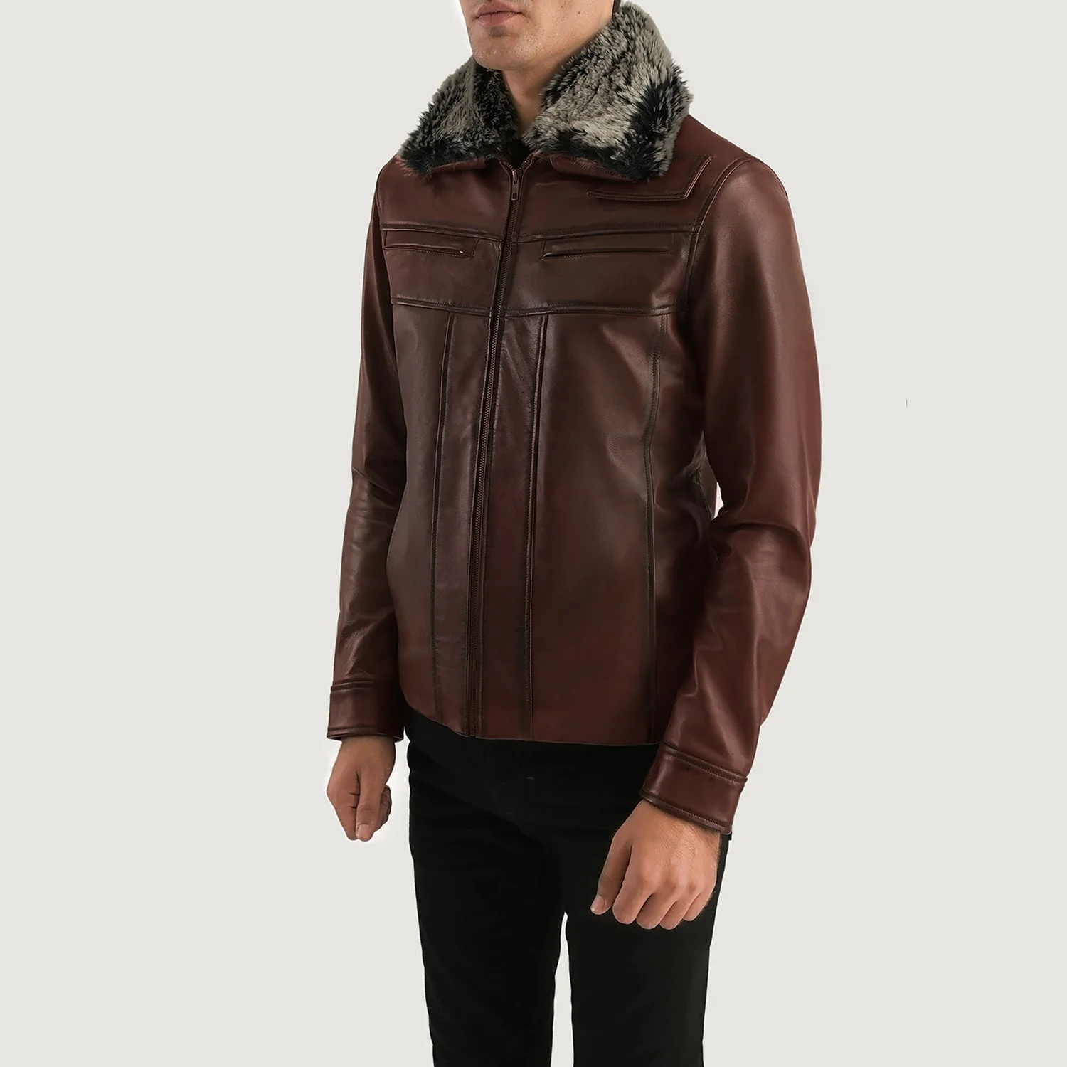 Evan Hart Brown Men Fur Leather Jacket