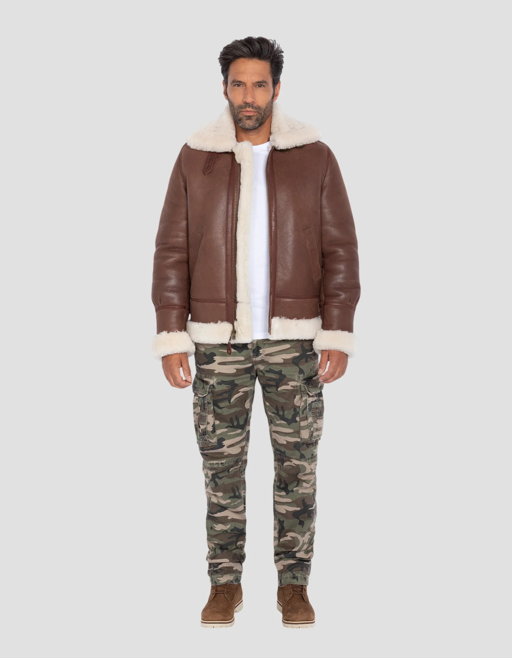 Premium B-3 Cognac Sheepskin Bomber Jacket