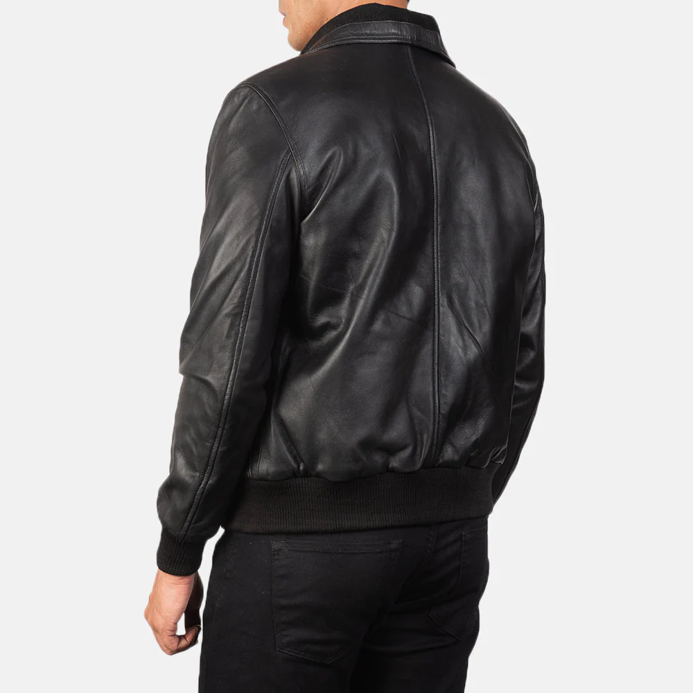 Air Rolf Ultimate Black Men Leather Bomber Jacket