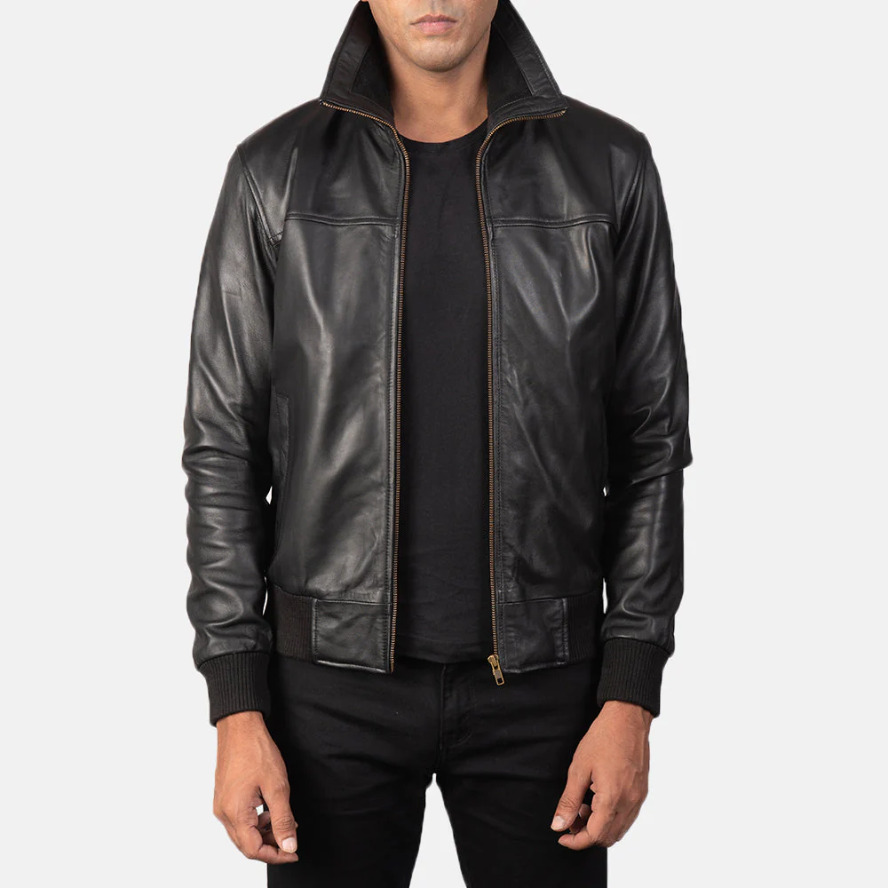 Air Rolf Ultimate Black Men Leather Bomber Jacket
