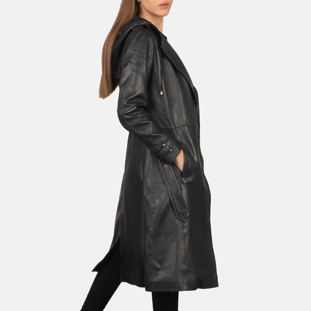 Women’s Hooded Black Real Leather Trench Coat | Chic, Versatile & Timeless