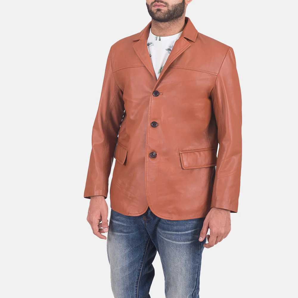 James Men’s Tan Brown Leather Blazer | Sleek, Sophisticated & Timeless