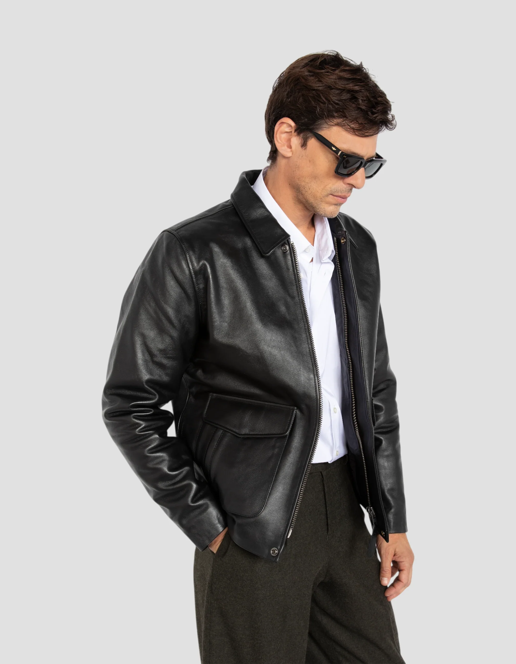 Premium Retro Black Cowhide Leather Jacket
