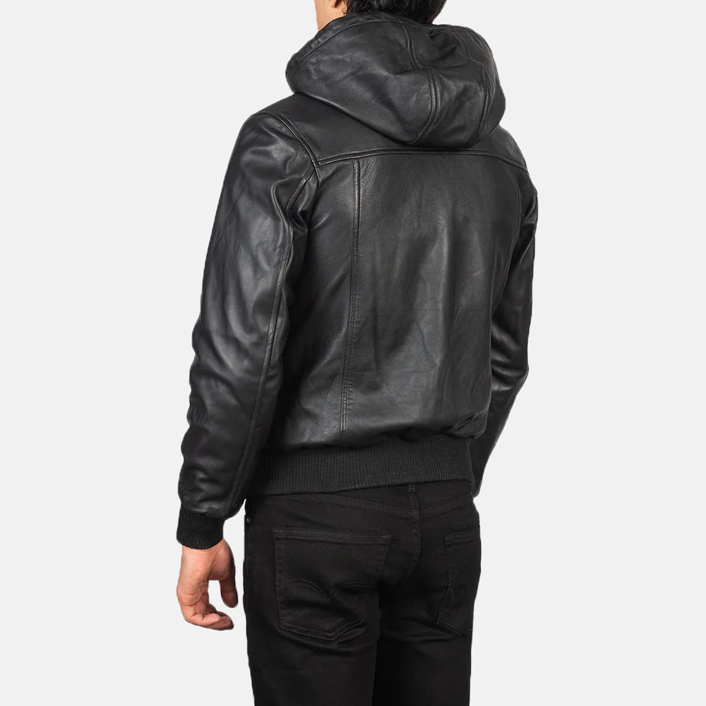 Nintenzo Hooded Leather Bomber Jacket