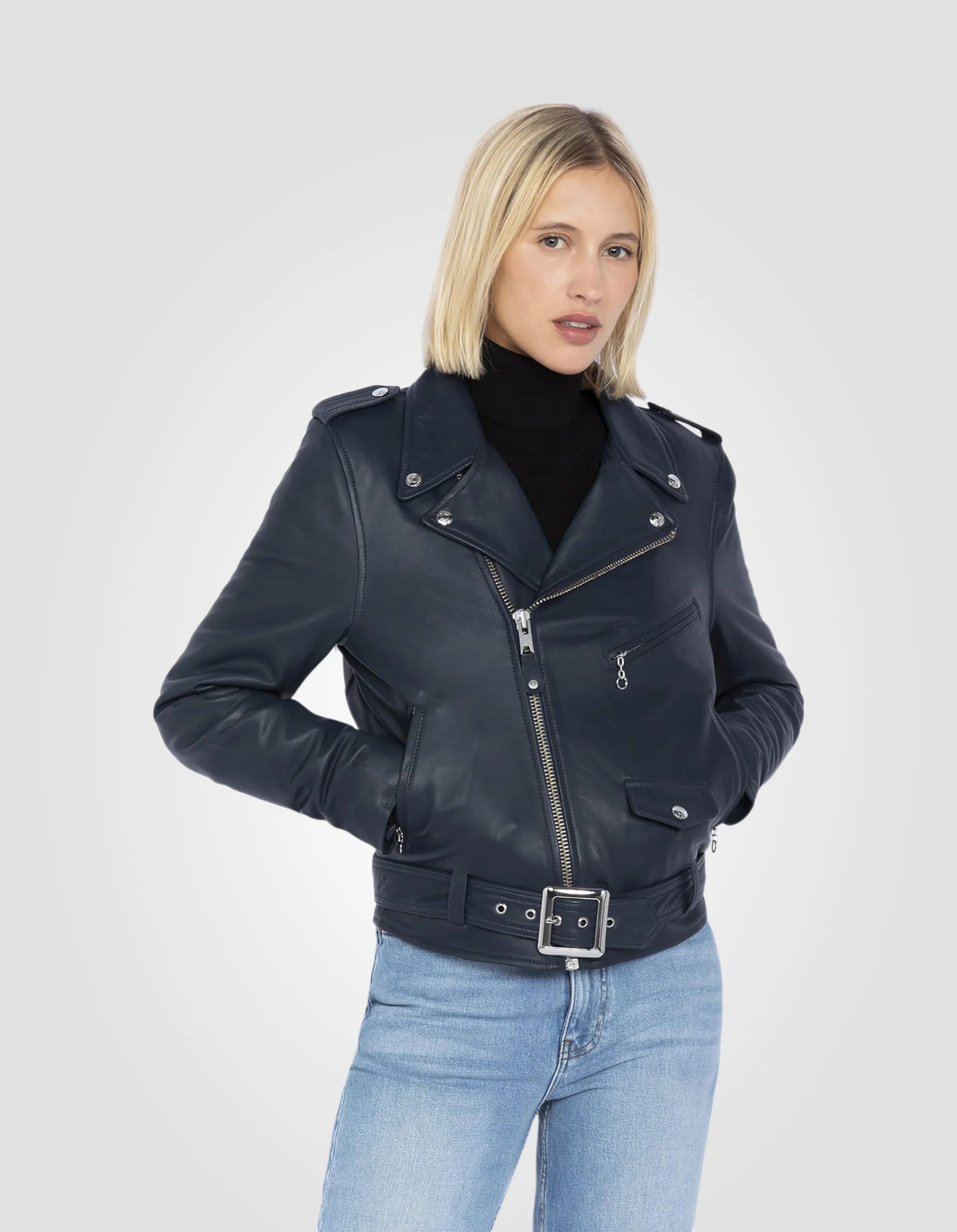Signature Belted Lambskin Biker Leather Jacket
