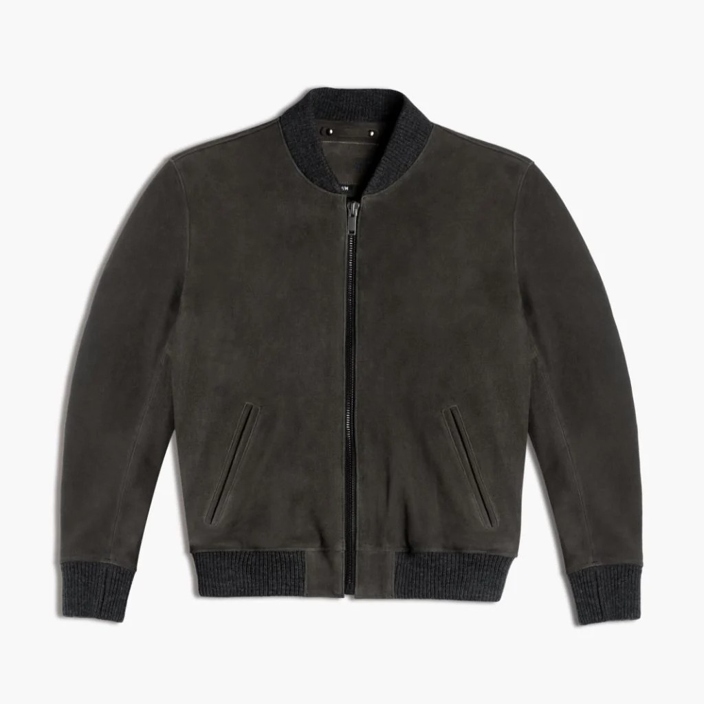 Men’s Dark Grey Suede Leather Bomber Jacket | Modern Fit, Timeless Style