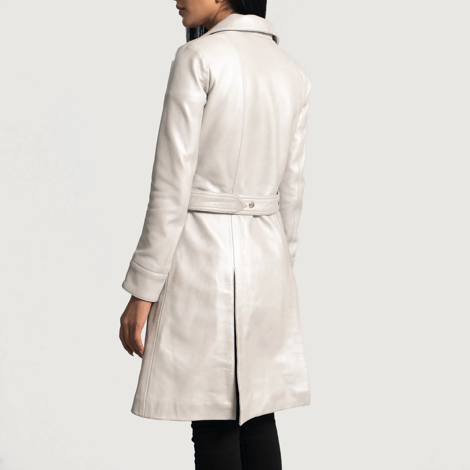 Women’s Moonlight Silver Real Leather Trench Coat | Luxe, Chic & Timeless