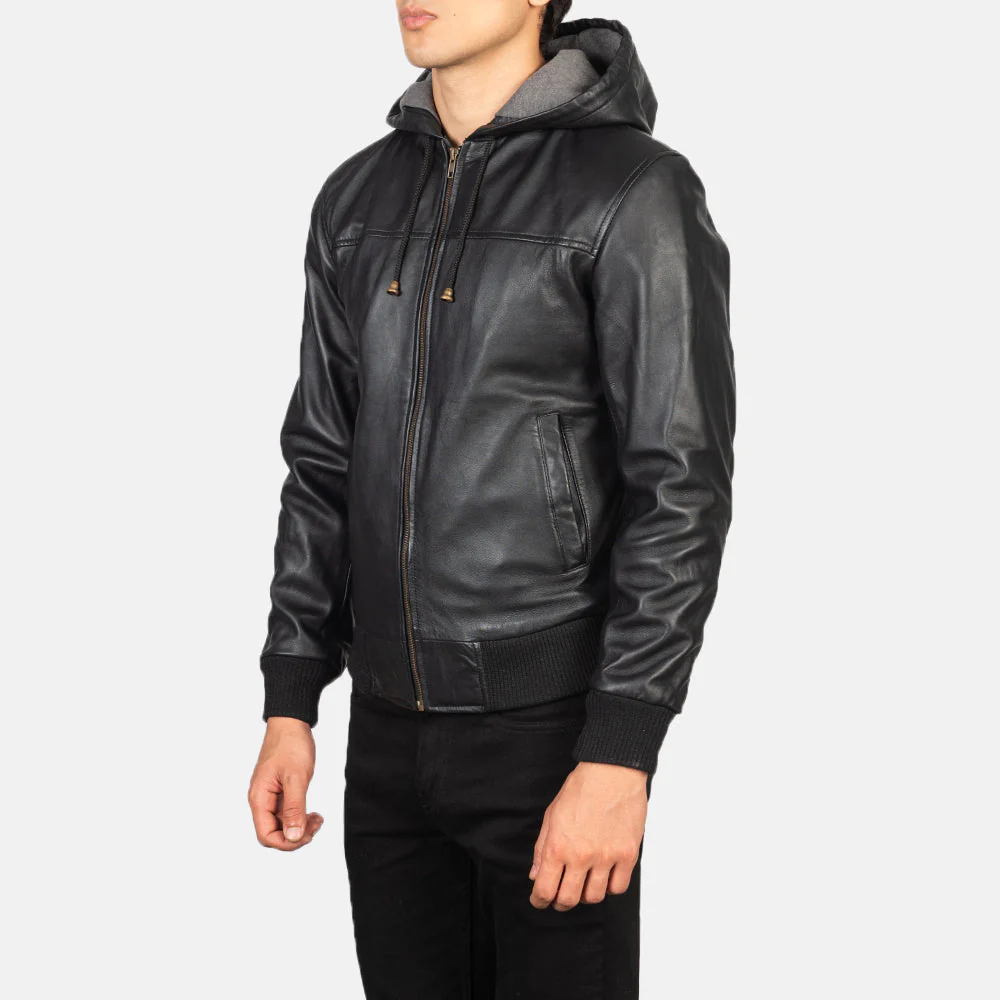 Nintenzo Hooded Leather Bomber Jacket