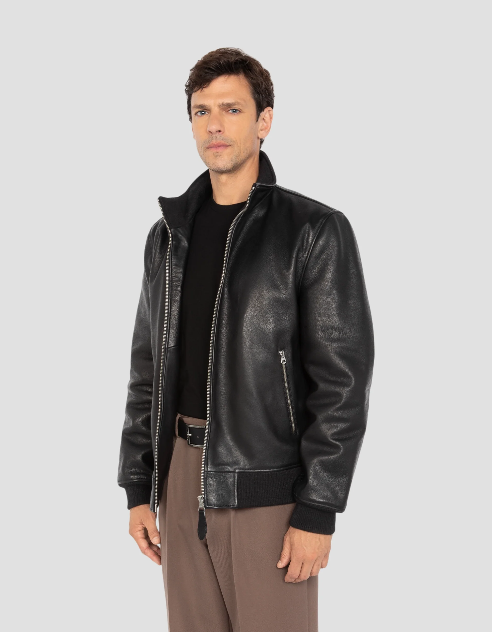 Classic Retro Black Grained Cowhide Jacket