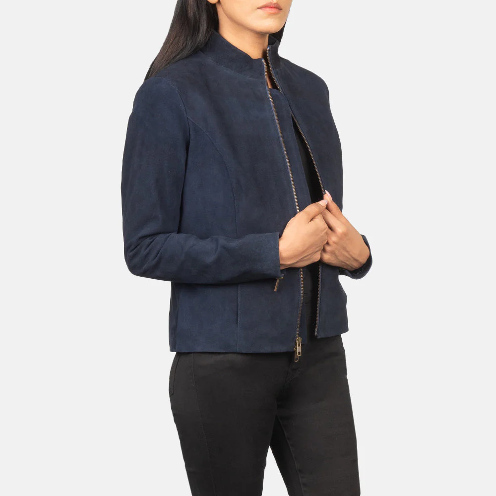 Women’s Blue Suede Biker Jacket | Effortlessly Stylish & Bold
