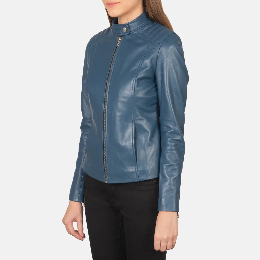 Kelsee Supreme Blue Women Leather Biker Jacket