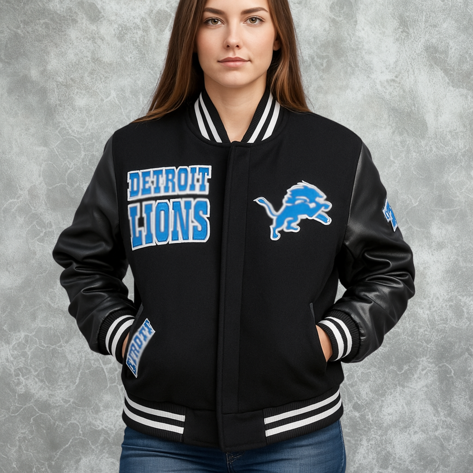 Detroit Lions Letterman Varsity Jacket For Women