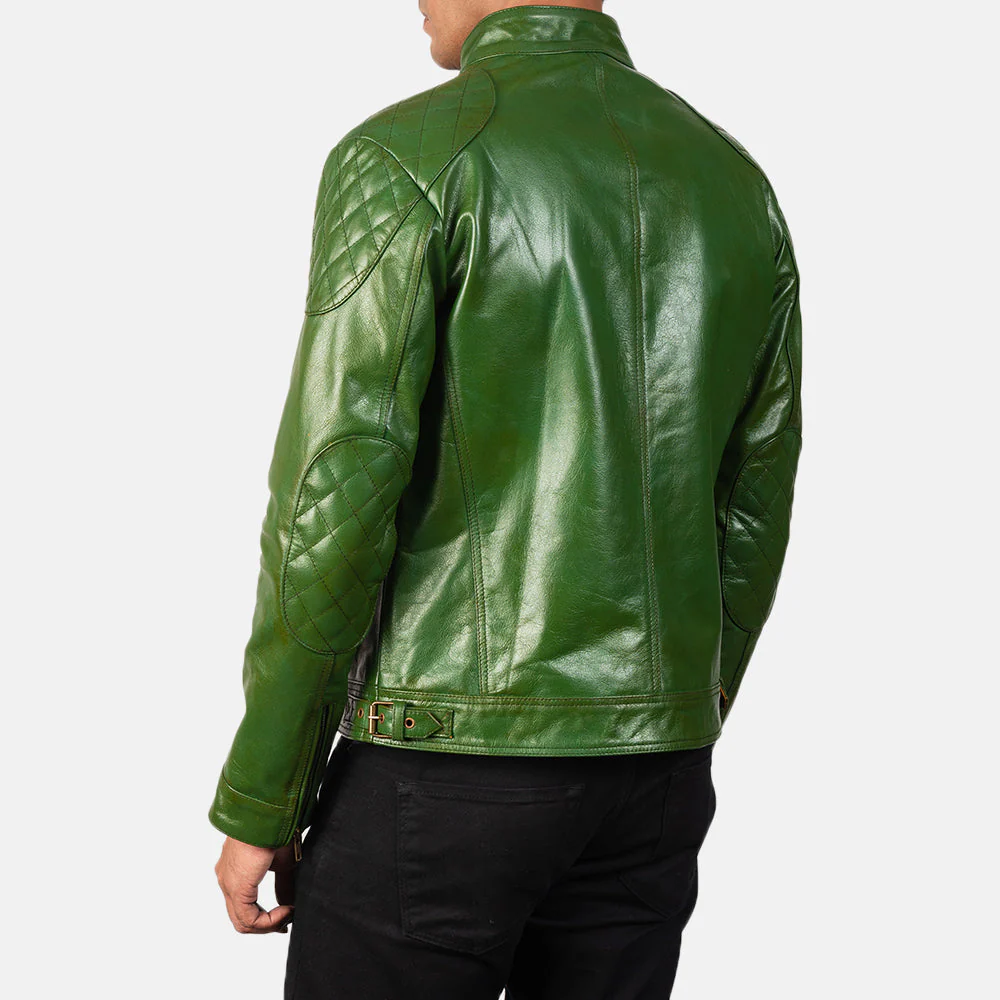 Gatsby Supreme Green Men Leather Biker Jacket