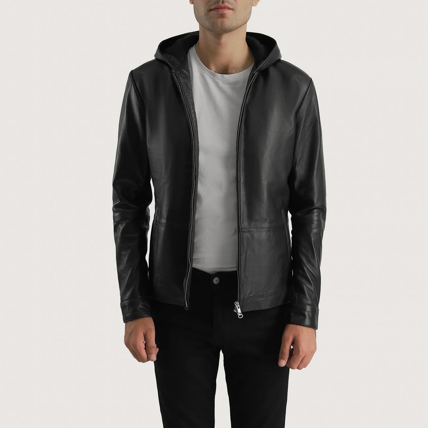 Andy Supreme Matte Black Hooded Men Leather Jacket