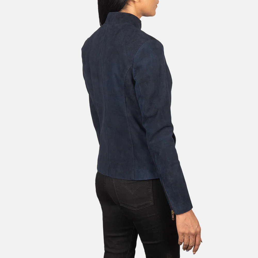 Women’s Blue Suede Biker Jacket | Effortlessly Stylish & Bold
