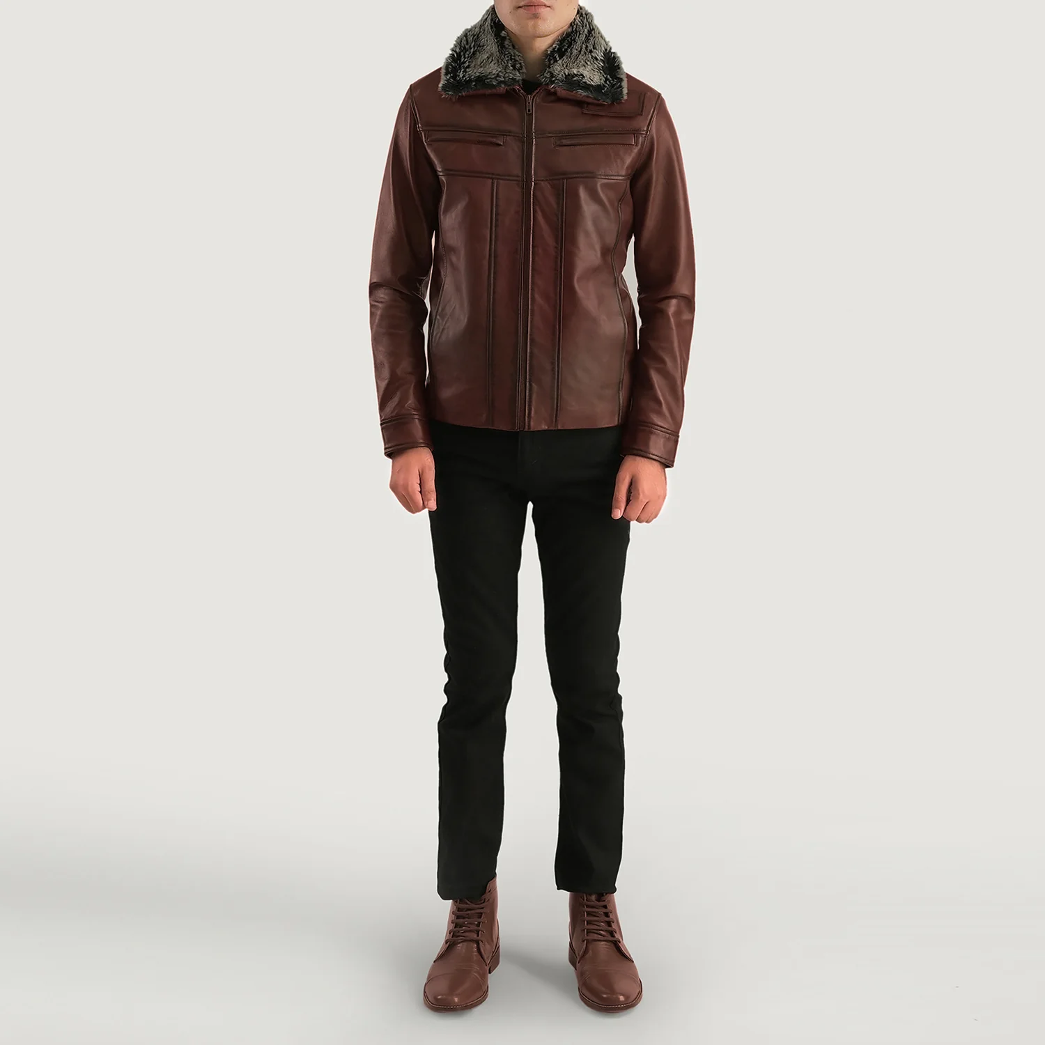 Evan Hart Brown Men Fur Leather Jacket