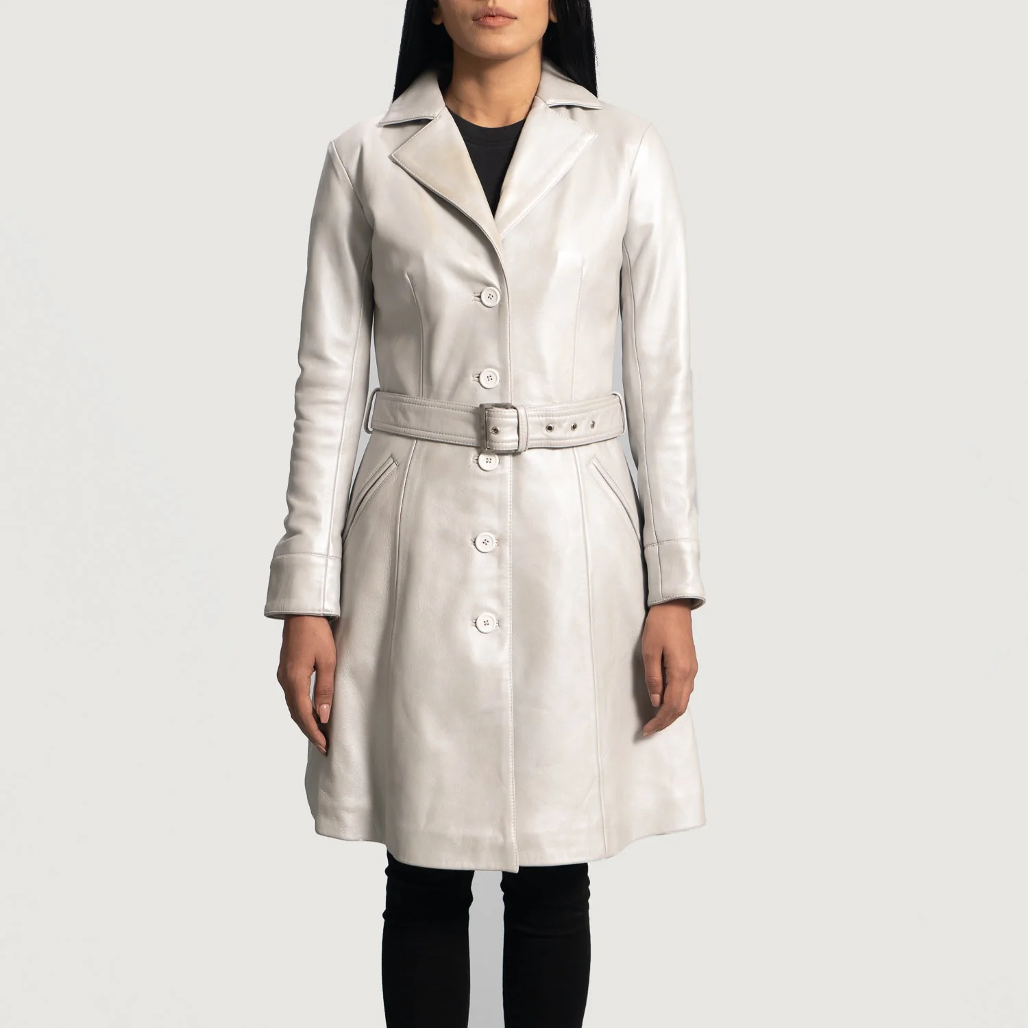 Women’s Moonlight Silver Real Leather Trench Coat | Luxe, Chic & Timeless
