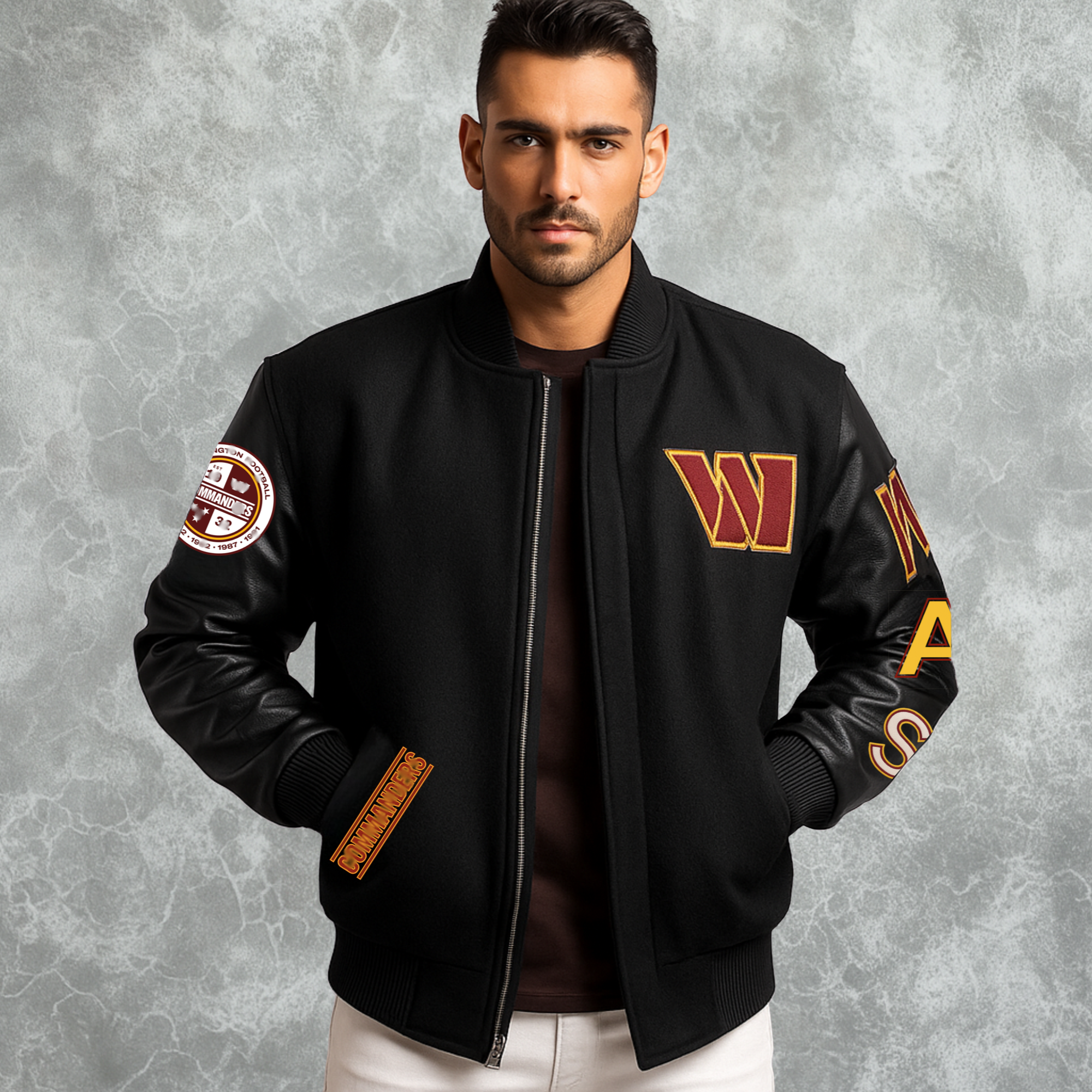  Washington Commanders Black Letterman Jacket For Men