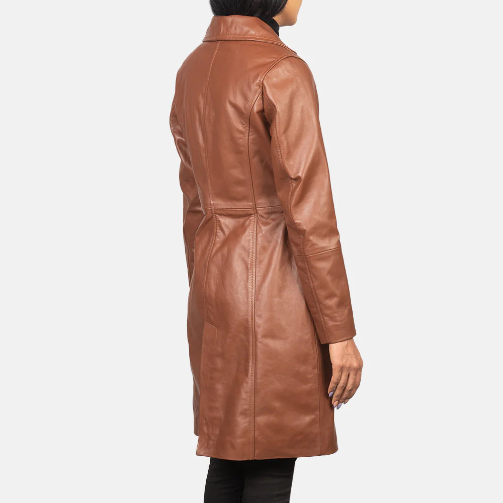 Women’s Brown Real Leather Single-Breasted Coat | Timeless, Elegant & Refined