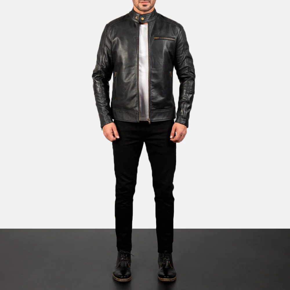 Men's Dean Black Sheepskin Leather Biker Jacket 