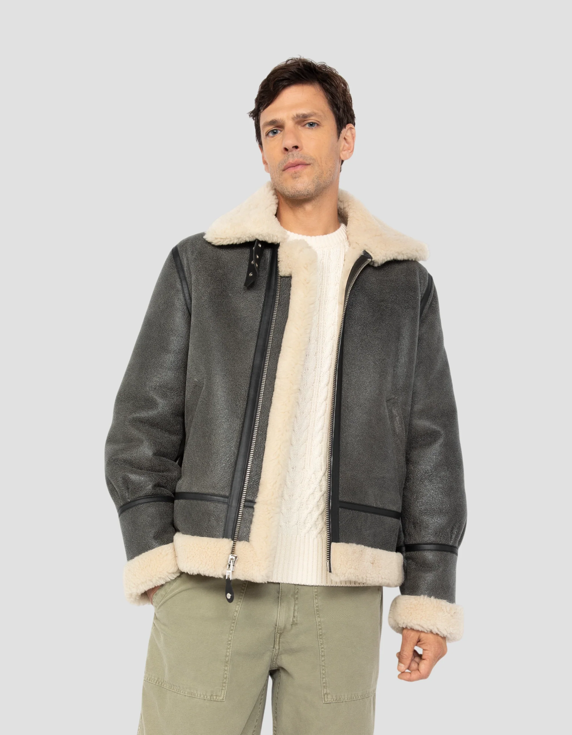 Classic, Rugged & Timeless B-3 Men’s Vintage Gray Leather Jacket 