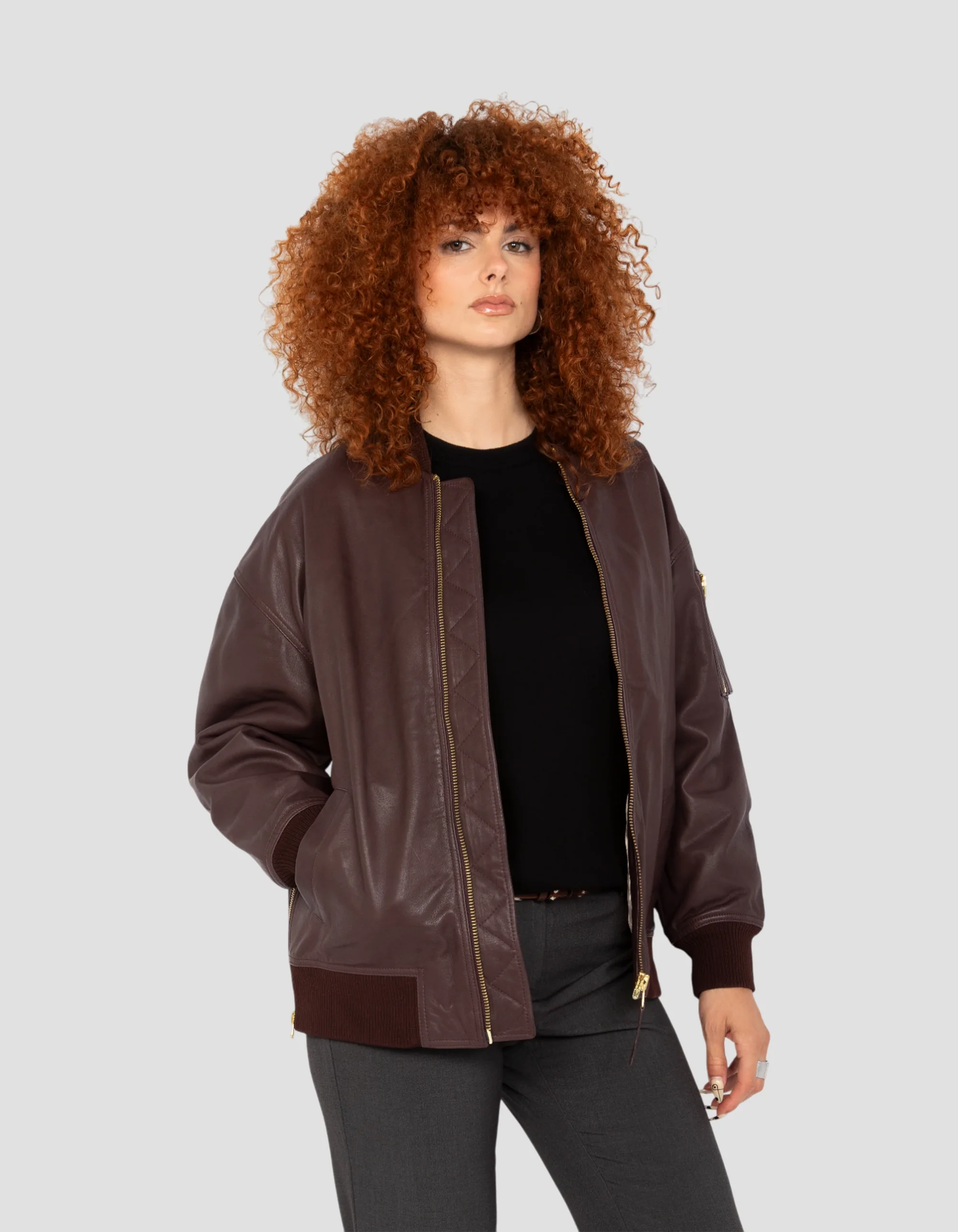 Bordeaux Longline MA-1 Lambskin Bomber