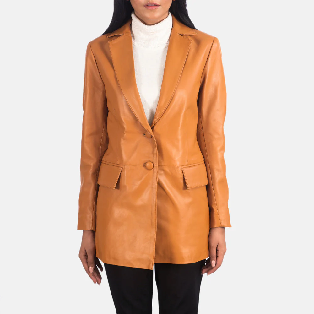 Women’s Tan Brown Real Leather Blazer | Elegant, Timeless & Chic