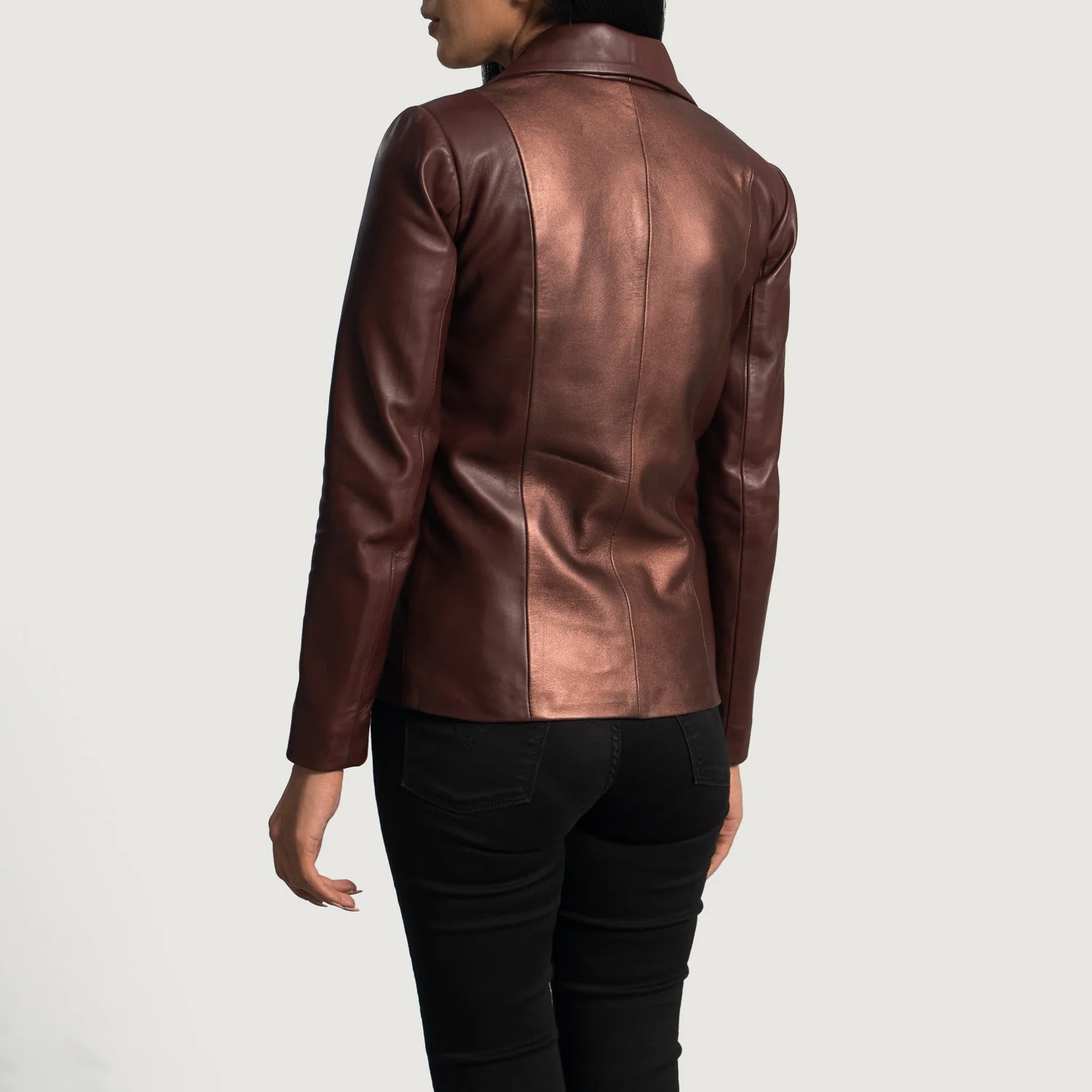 Women’s Metallic Maroon Real Leather Blazer | Bold, Chic & Modern Elegance