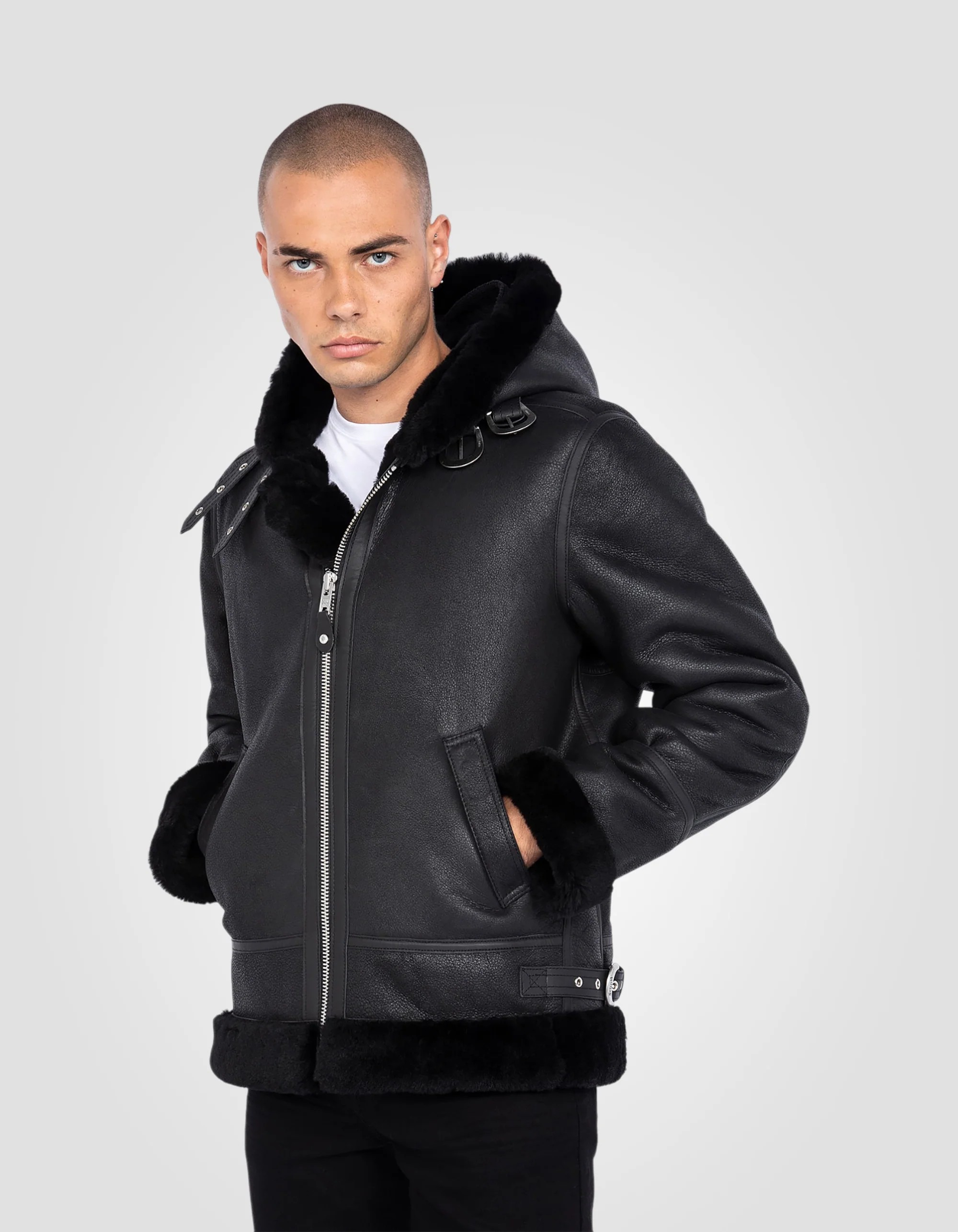Timeless Black Shearling Hooded Jacket
