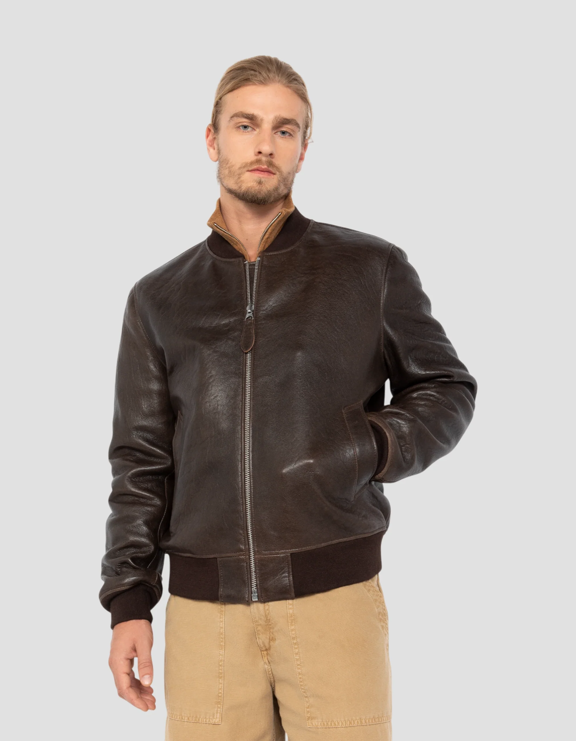 Luxurious Vintage Brown Lamb Leather Casual Jacket