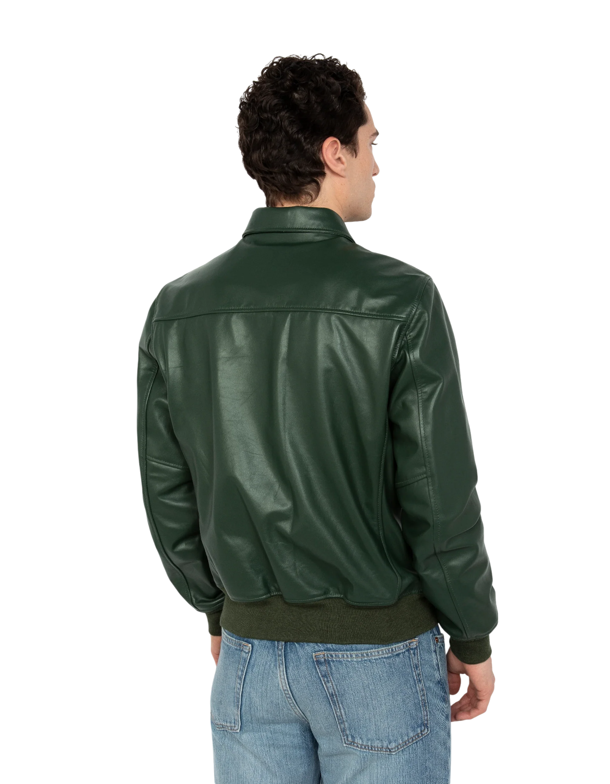 Classic Light Green Cowhide Casual Leather Jacket