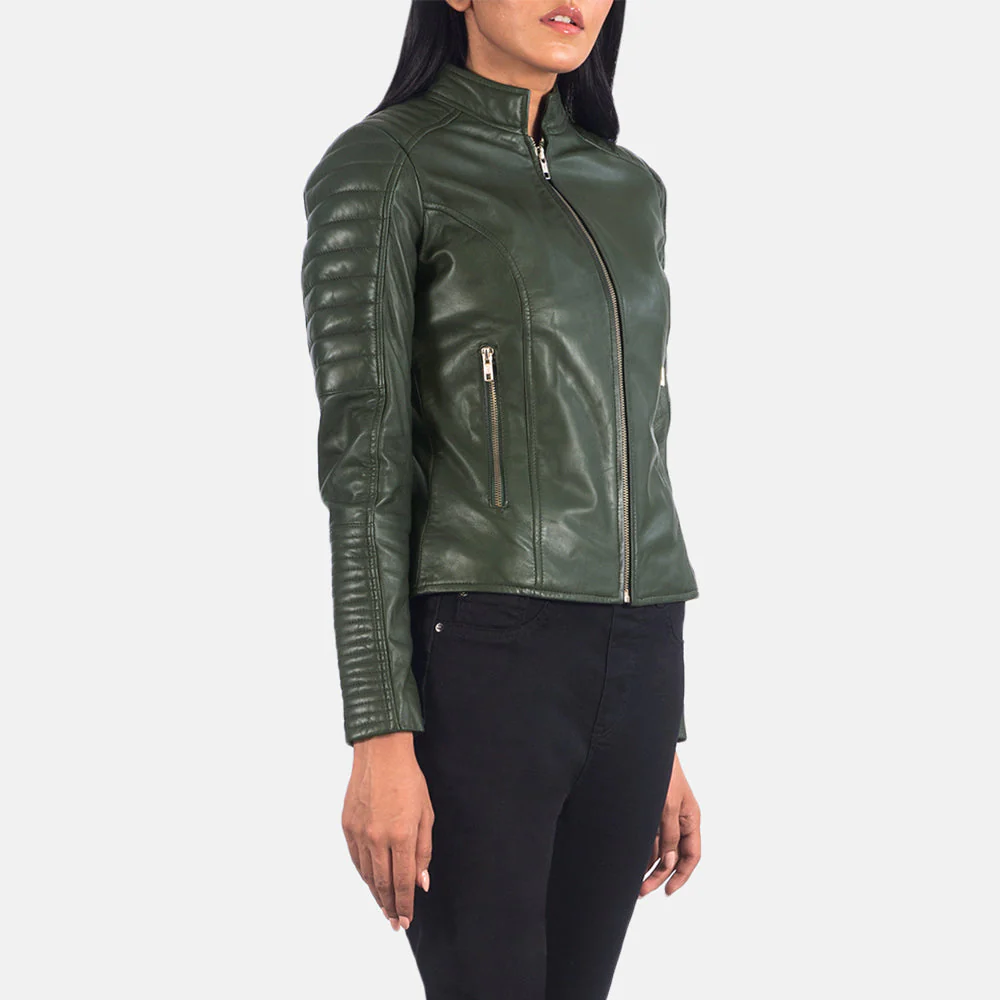 Timeless Quilted Green Leather Biker Jacket for Women