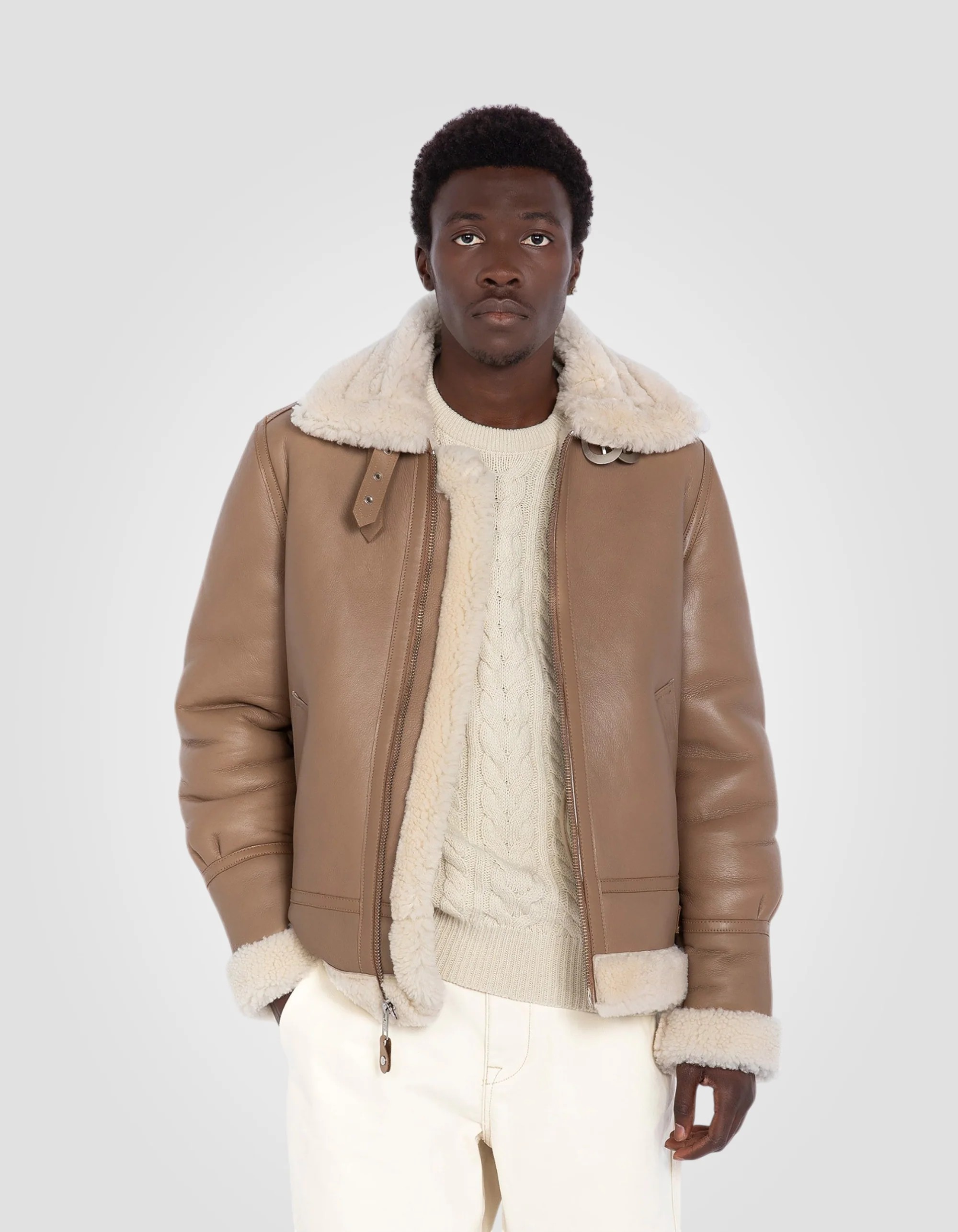Luxury B-3 Beige Sheepskin Bomber Jacket