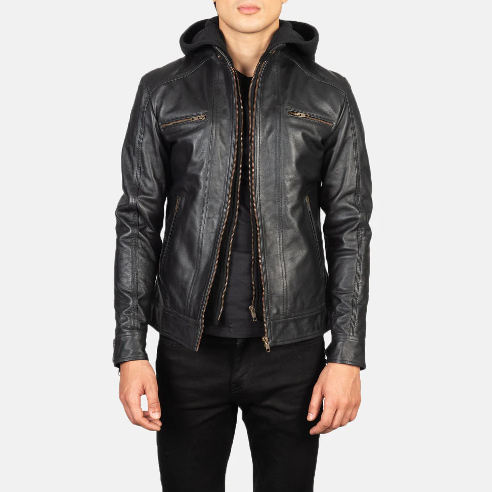Hector Hooded Leather Biker Jacket