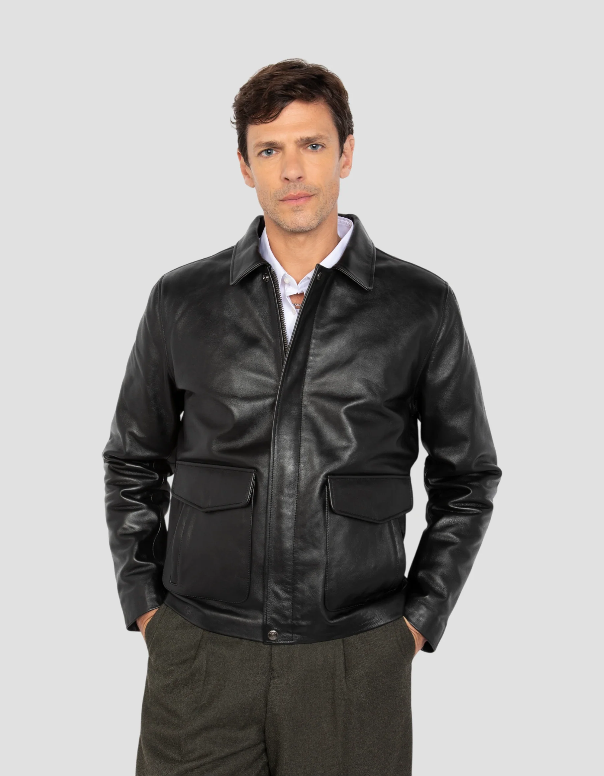 Premium Retro Black Cowhide Leather Jacket