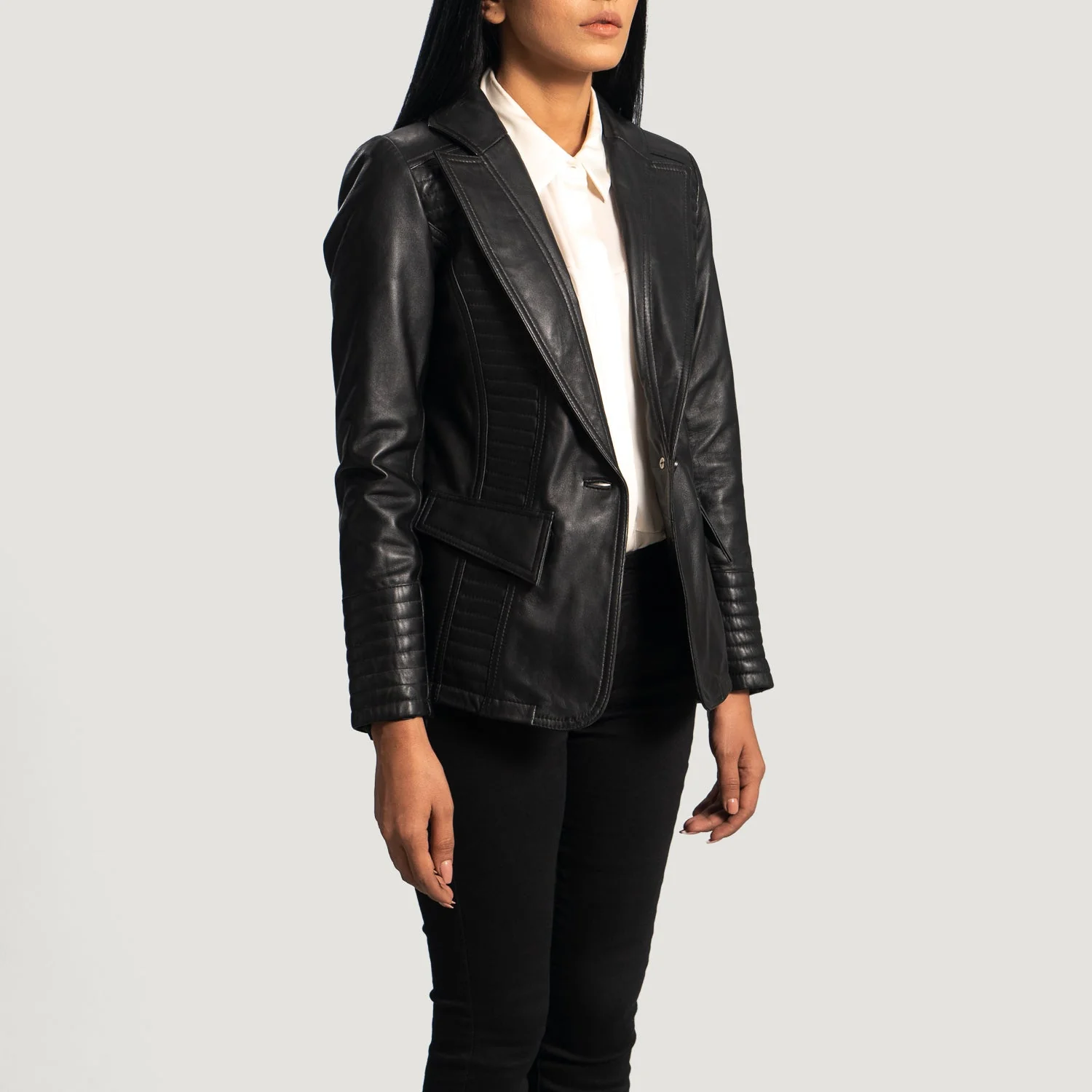 Selina Ultimate Black Women Leather Blazer