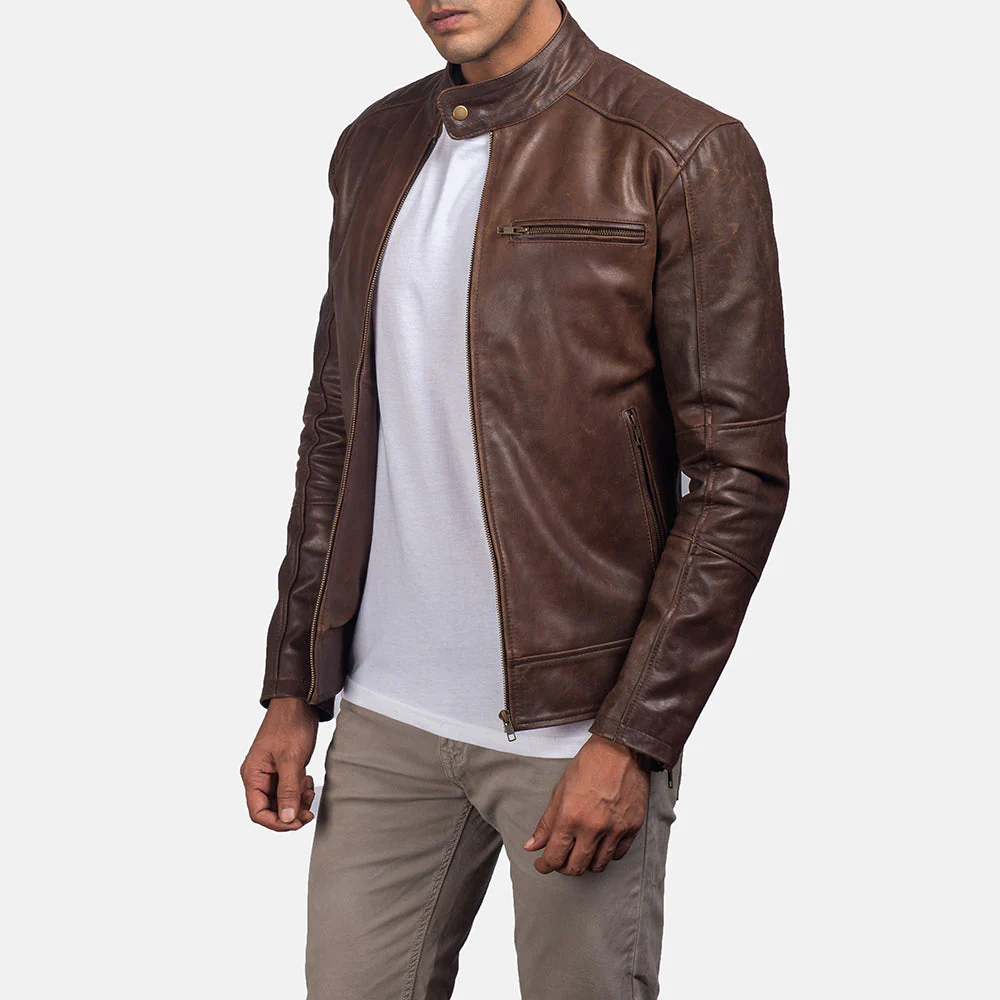 Dean Brown Real Sheep Leather Biker Jacket For Men