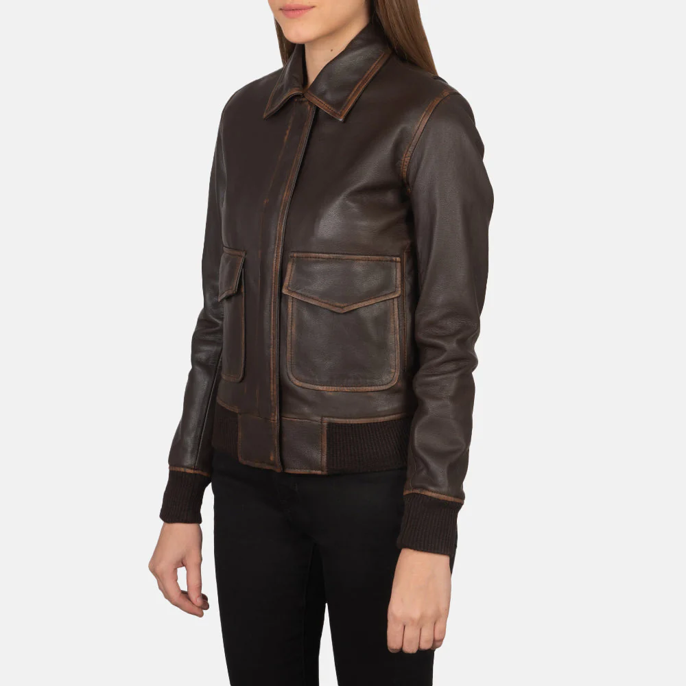 Women’s Brown Leather Bomber Jacket
