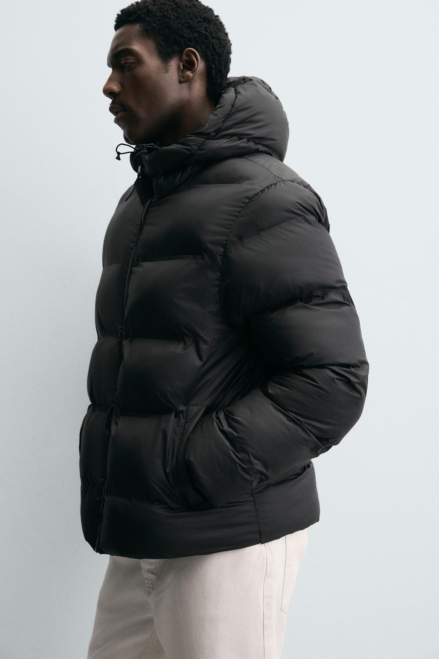  Stylish Men’s Black Water-Repellent Hoodie Puffer Jacket