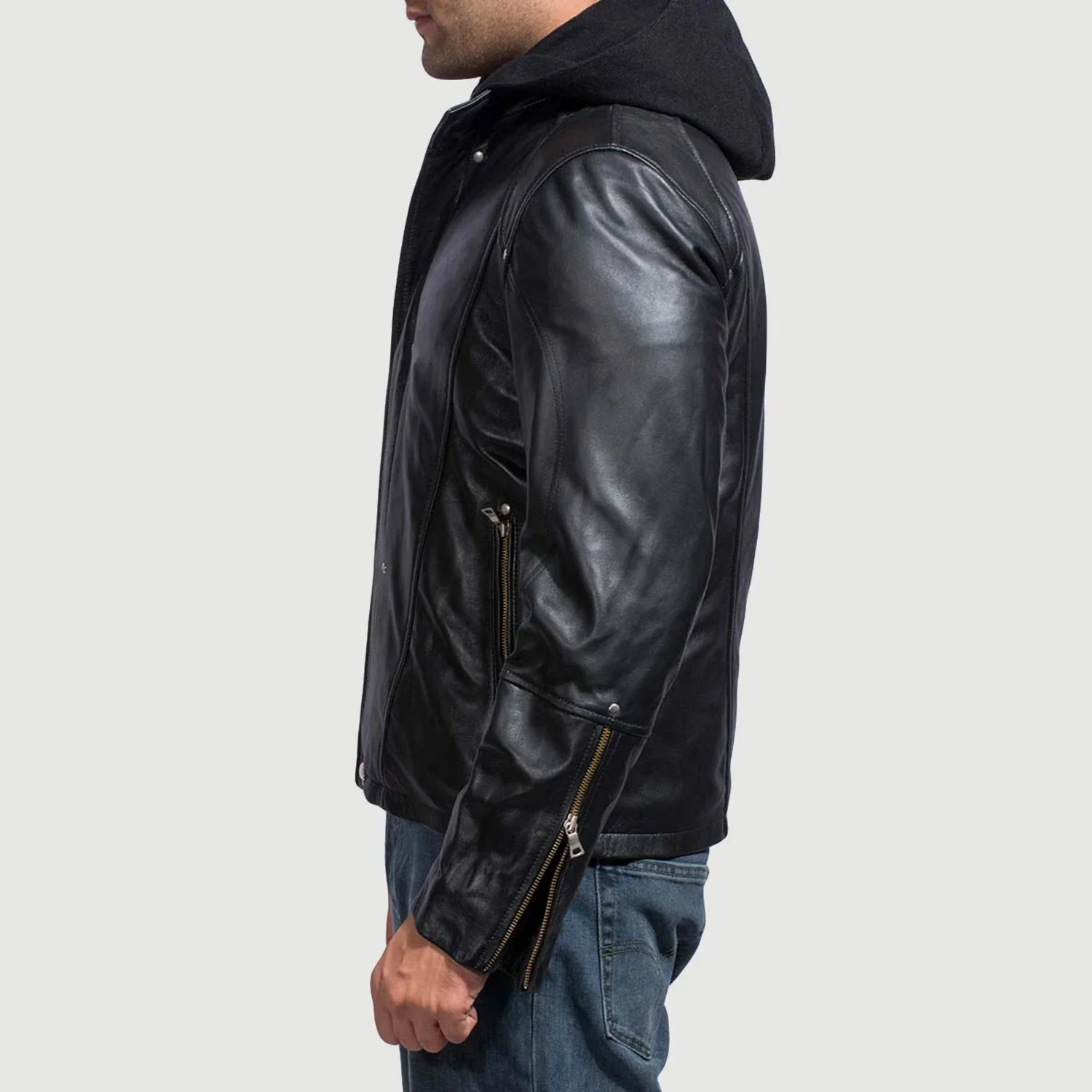 Highschool Supreme Black Hooded Men Leather Jacket