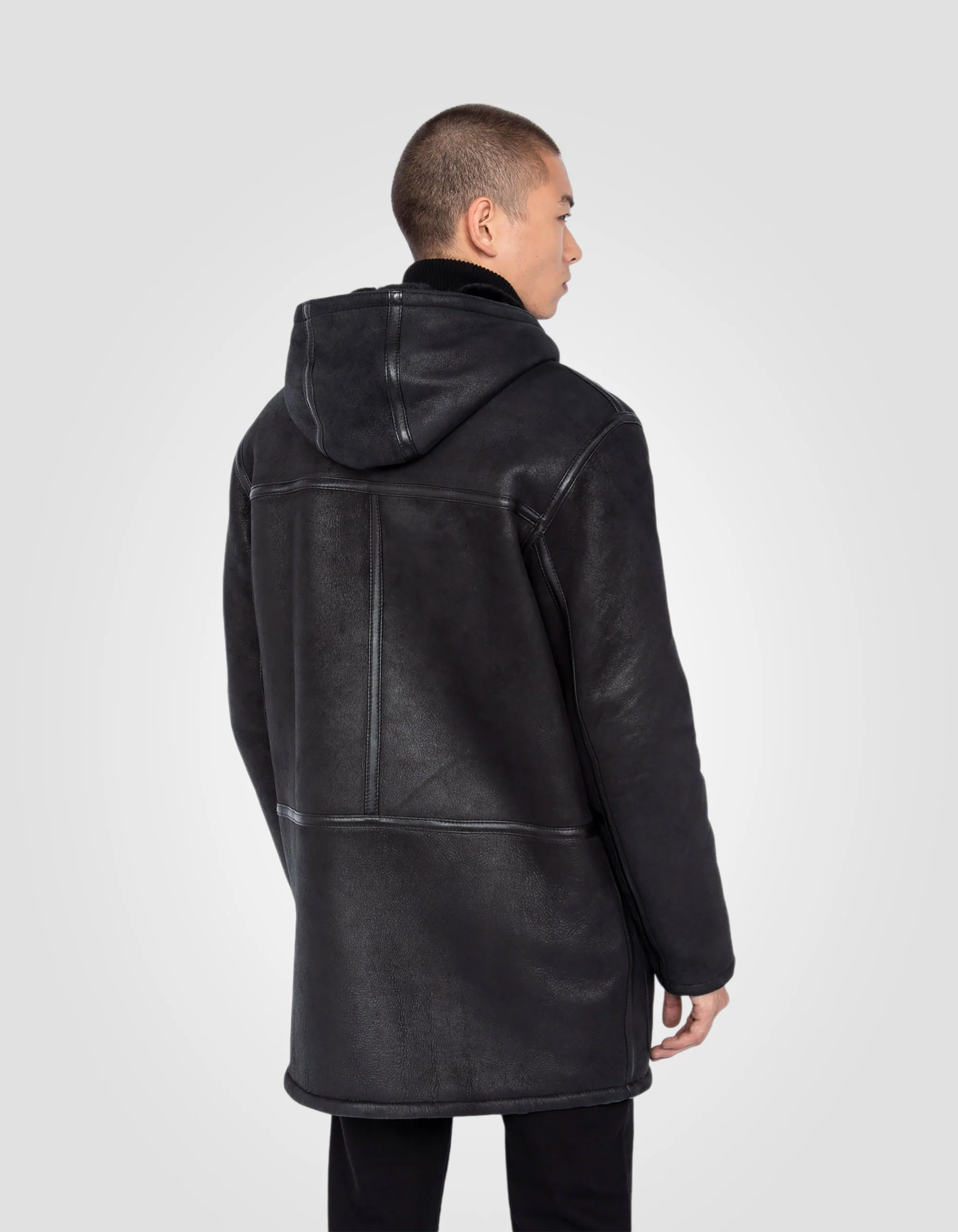 Premium Black Hooded Sheepskin Winter Coat