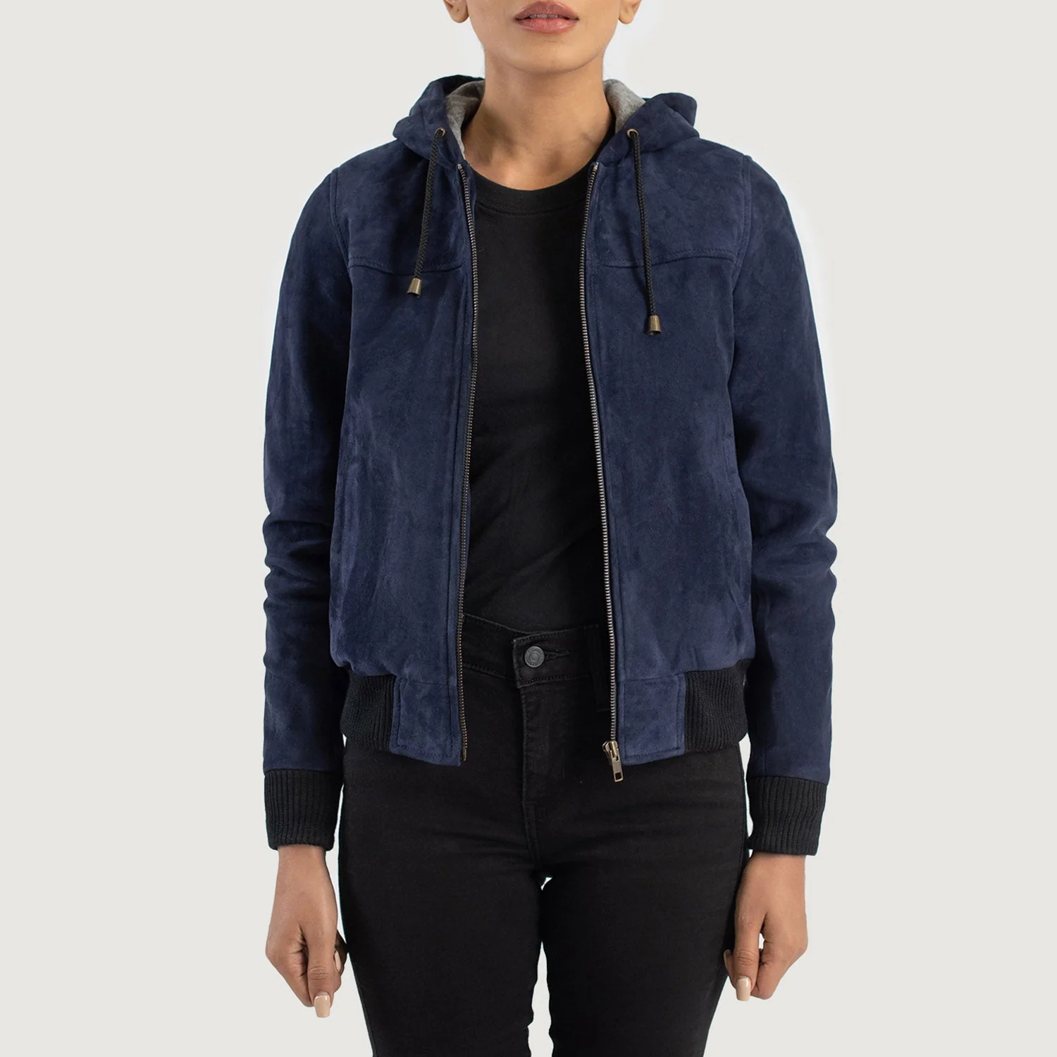 Rebella Hooded Suede Bomber Jacket