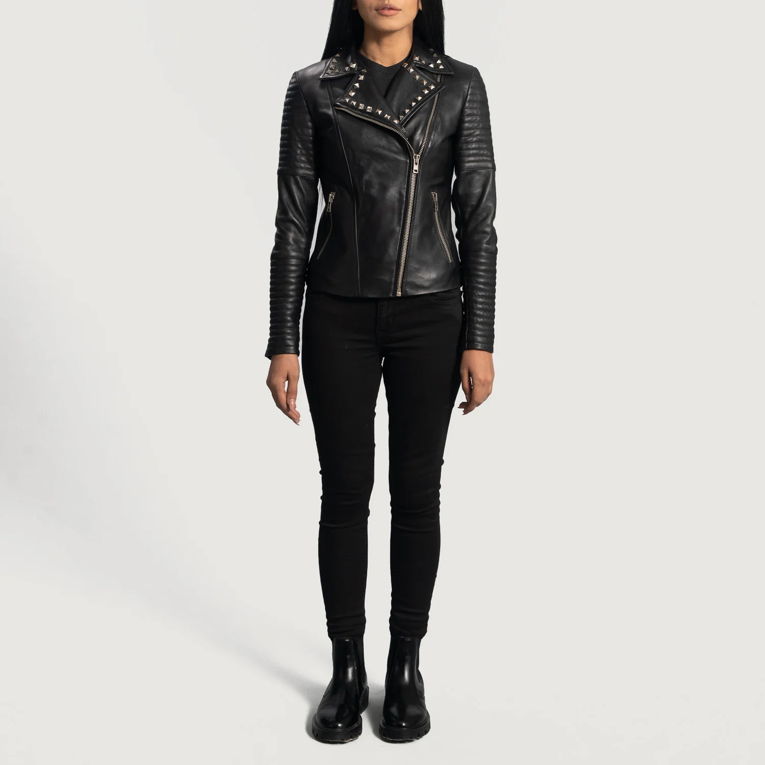 Sally Mae Studded Black Women Leather Biker Jacket