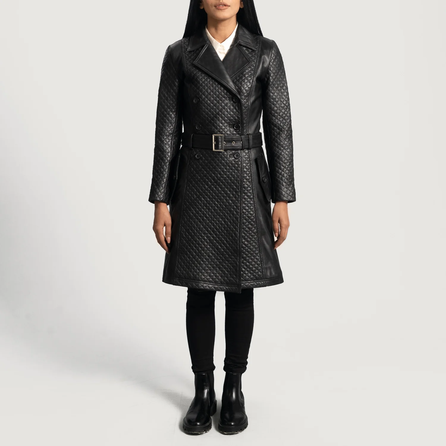 Women’s Black Real Leather Trench Coat | Elegant, Chic & Timeless