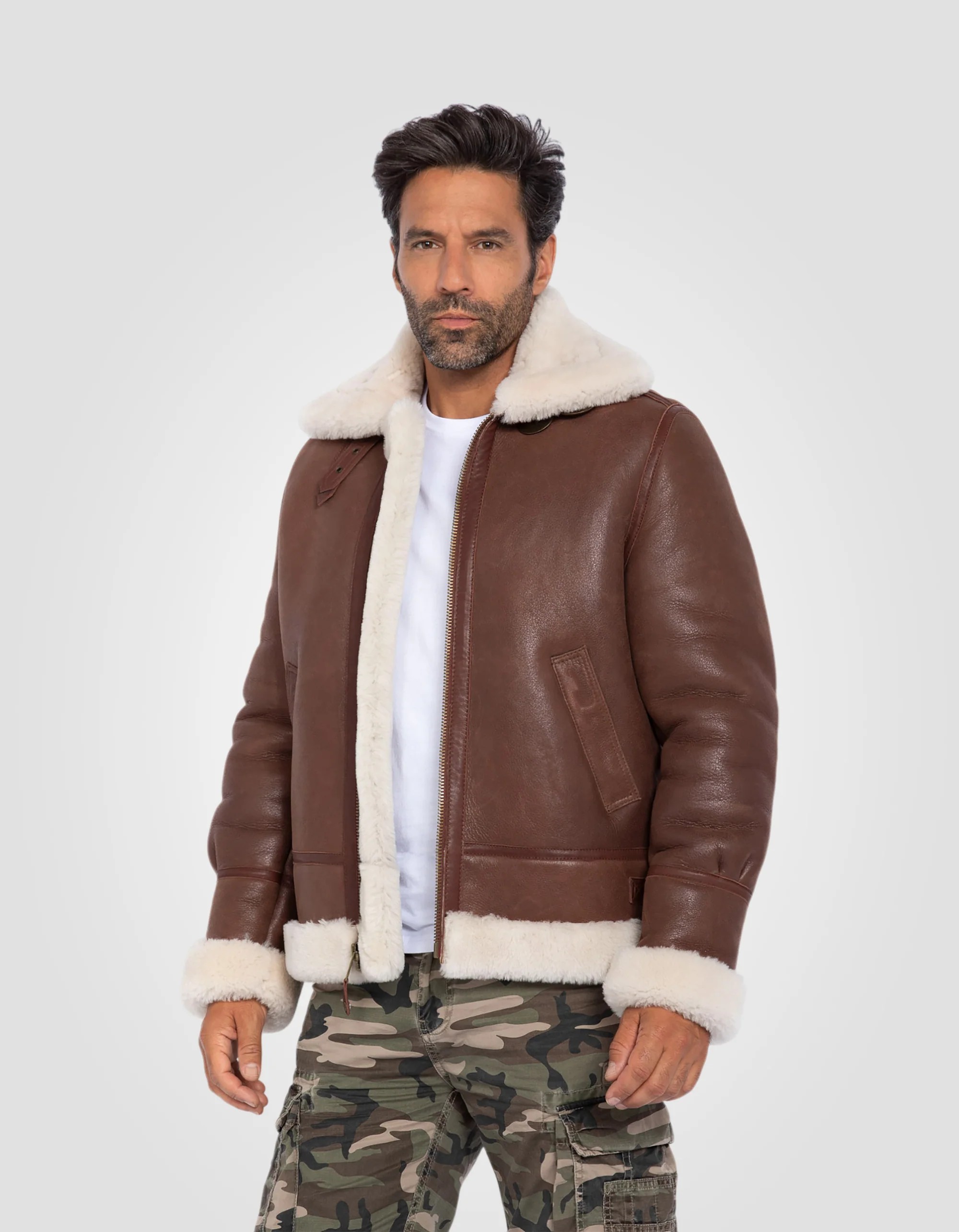 Premium B-3 Cognac Sheepskin Bomber Jacket