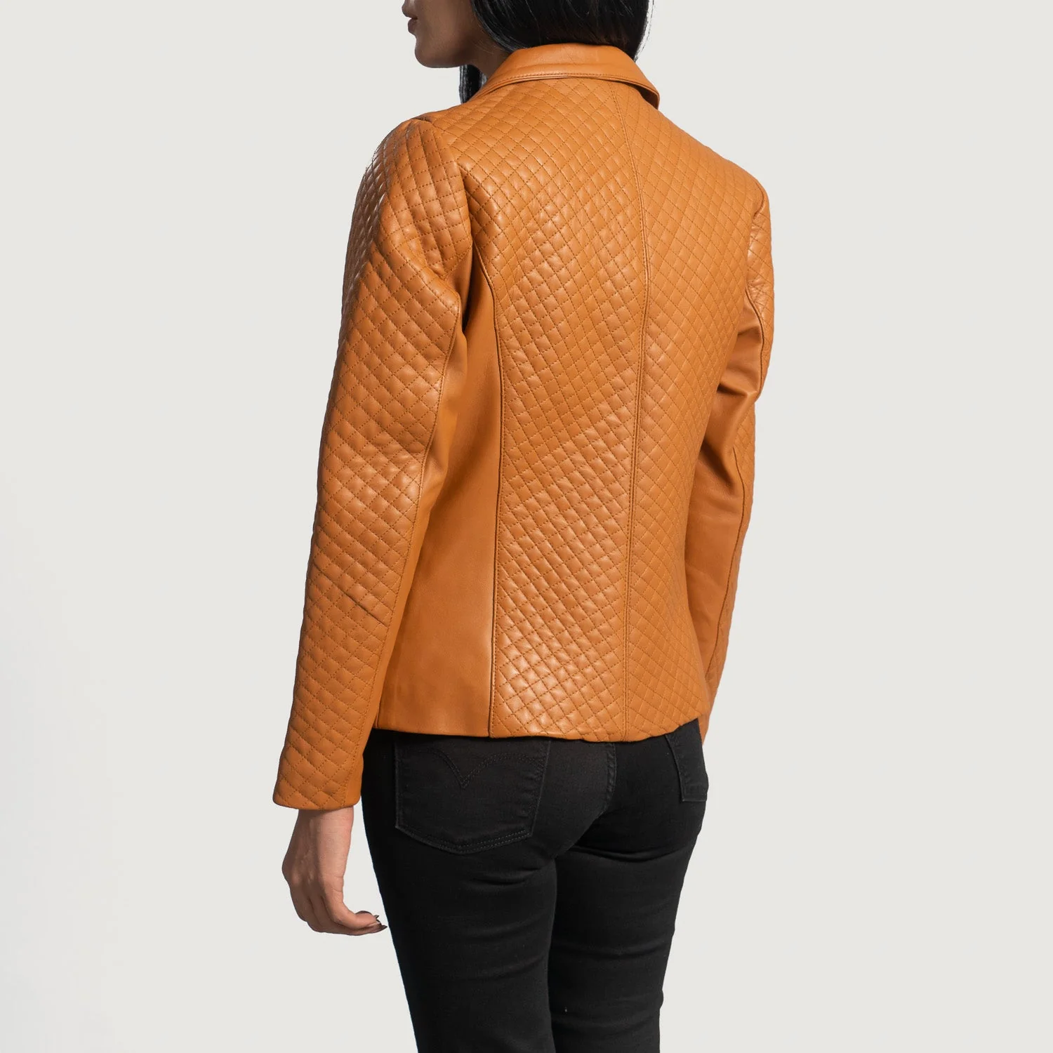 Women’s Quilted Brown Real Leather Blazer | Elegant, Structured & Timeless
