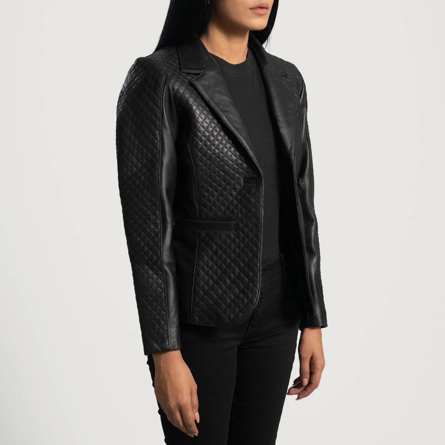 Cora Women’s Quilted Black Leather Blazer | Sleek, Stylish & Modern Elegance