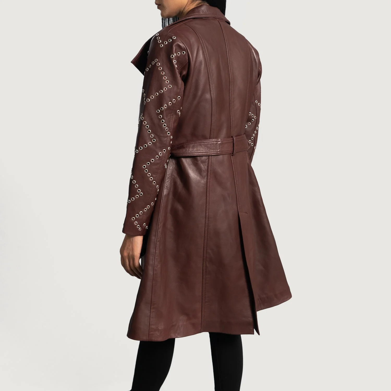 Women’s Maroon Real Leather Trench Coat | Bold, Elegant & Timeless