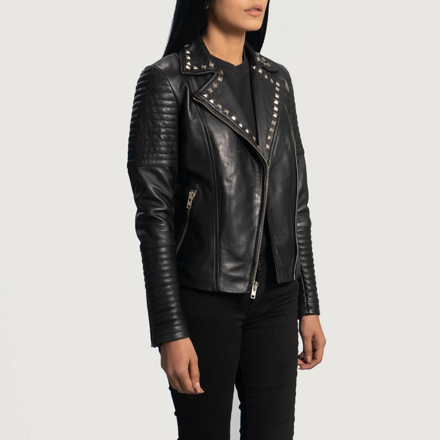 Sally Mae Studded Black Women Leather Biker Jacket